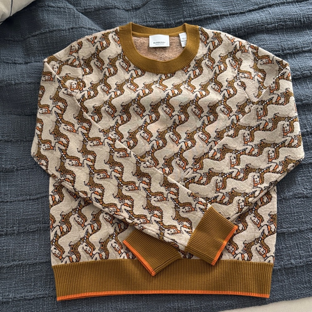 Burberry Brown and Cream Animal Pattern Crewneck Sweater